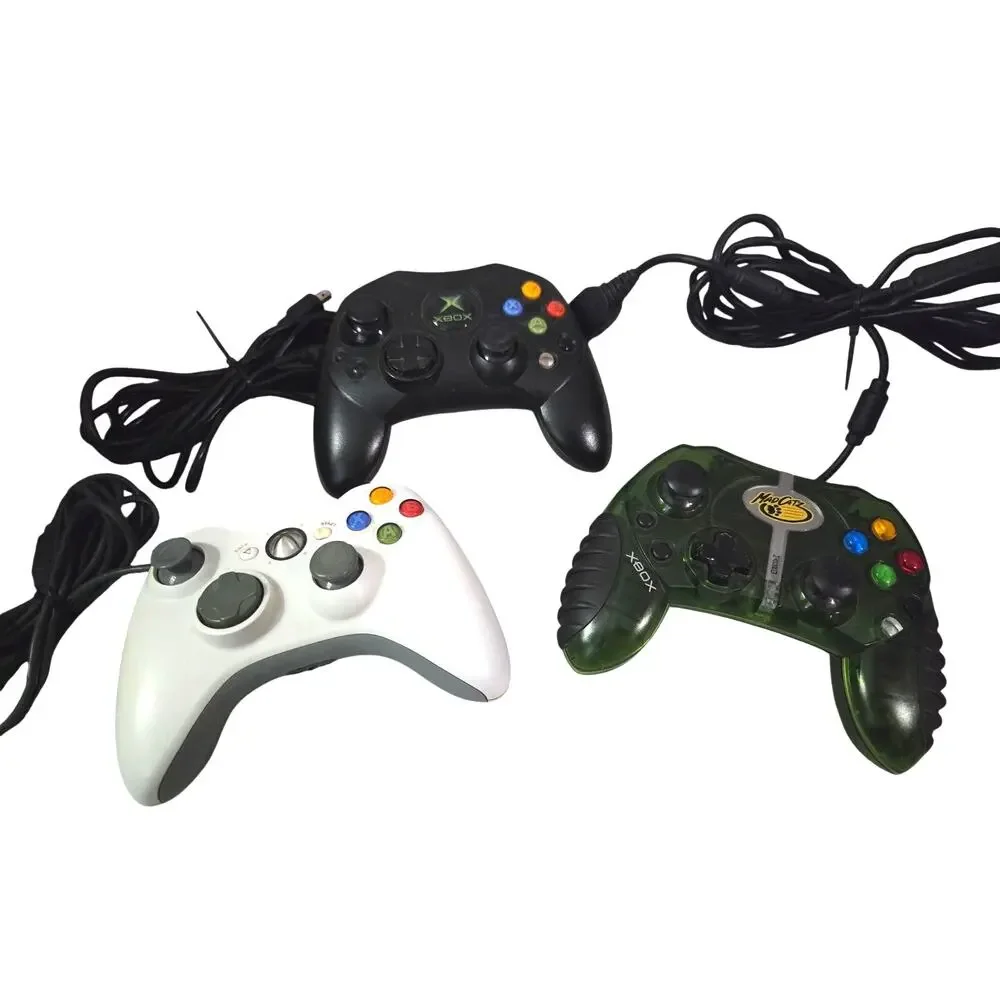 LOT 3 Vtg Official Original Microsoft Xbox Controller Wired S Type Black 360